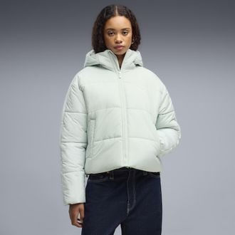Puma Giacca imbottita con cappuccio Essentials dal taglio morbido da donna, Abbigliamento, Verde, XL