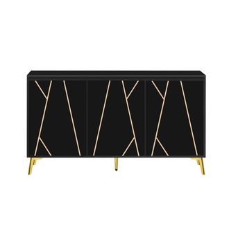 Urban Meuble Consola negra con decoraci&oacute;n dorada y elegantes patas de metal