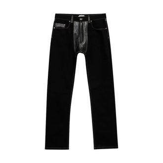 Versace Denim & Leather Straight Jeans - male - Versace - Straight Fit Jeans - Black - W33 - Jeans