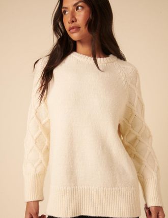 Nobody's Child White Crew Neck Cable Oversized Jumper