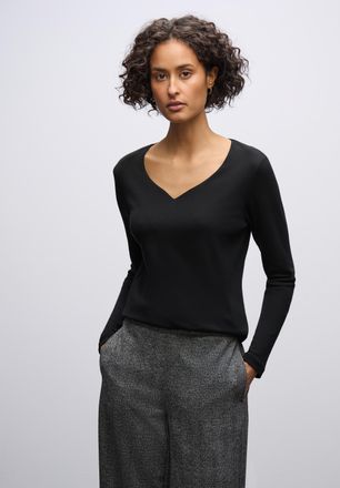 Street One Langarmshirt STREET ONE, Damen, Gr. 34, schwarz, Jersey, Obermaterial: 50% Baumwolle, 50% Modal. Futter: 100% Baumwolle, unifarben, regular fit normal
