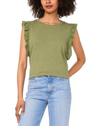 Vince Camuto Tank With Eyelet Lace Ruffle Trim