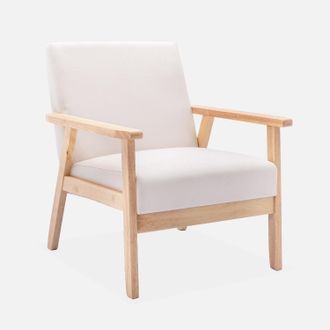 Sweeek Sweeek - Sill&oacute;n Estilo Escandinavo De Madera Y Tela, Isak, Crema, 64x69.5x73 Cm