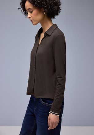 Street One Langarmshirt STREET ONE, Damen, Gr. 34, molten earth, Jersey, Obermaterial: 95% Viskose, 5% Elasthan, unifarben, normal h&uuml;ftbedeckend, V-Ausschnitt, B