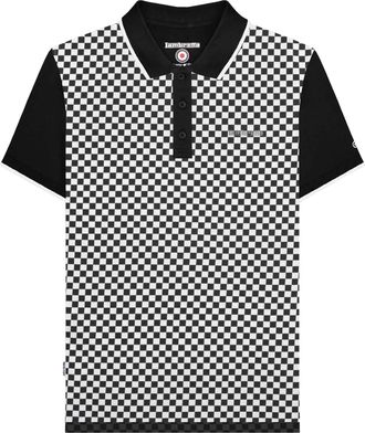 Lambretta Herenpoloshirt met tweekleurige all-over print (Zwart, Wit)