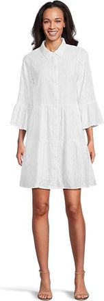 Tommy Bahama Cotton Clip Tiered Shirt Dress Womens Dress White : MD (US 8-10)
