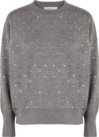 Paco Rabanne Rhinestone wollen trui - Dames - Ronde hals truien - Grijs - S - Wol - Truien & Vesten