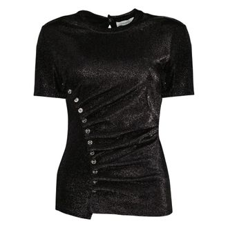 Paco Rabanne T-Shirts, female, Black, Size: XS Draped Press-Stud Top
