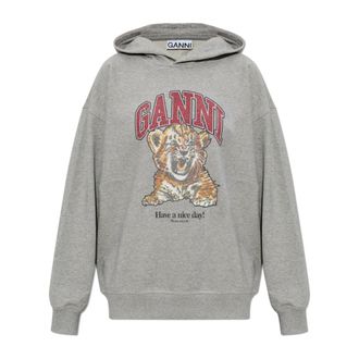 Ganni Logo Sweatshirt - Dames - Hoodies - Grijs - M - Katoen - Hoodies & sweatvesten