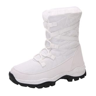 Generic Womens Snow Boots Warm Faux Fur Lined Winter Boots Waterproof Anti Slip Booties Cozy Fluffy Outdoor Walking Shoes (White, 4.5)