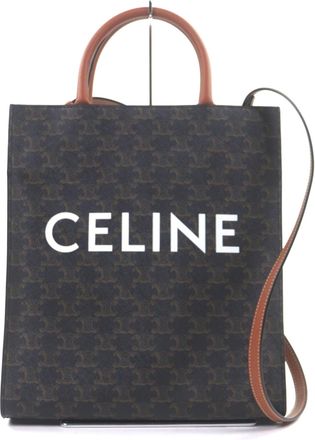 Celine Dark Brown Canvas Leather Tote Bag (Pre-Owned)