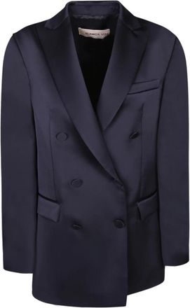 Blanca Vita Double-breasted Satin Jacket - Dames - Blazers - Blauw - XS - Leer - Jassen