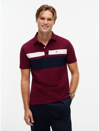 Tommy Hilfiger Mens Regular Fit Block Stripe Polo - Burgundy - XXXL