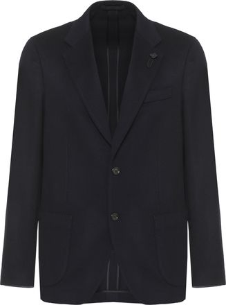 Lardini Navy Cashmere Blazer with Iconic Lapel Pin and Tailored Fit