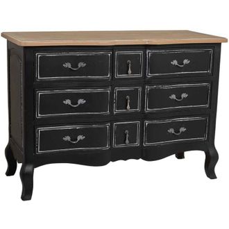 Wanderlust Deco C&oacute;moda De Madera Lacado Envejecido De 9 Cajones 120x51x84h Cm - Negro