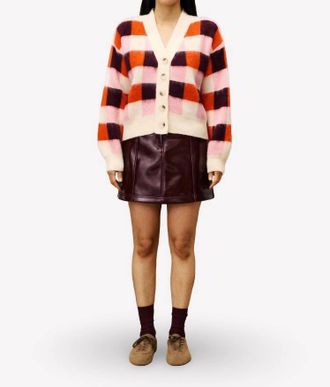 FRNCH Viola Button Down Cardigan In Pink/red