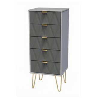 Welcome Furniture Glitz Ready Assembled Tallboy Chest of Drawers with 5 Drawers - Shadow Matt & Grey - Welcome Furniture | TJ Hughes