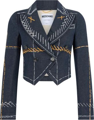 Moschino Cropped Katoenen Blazer - Dames - Blazers - Blauw - S - Katoen - Jassen