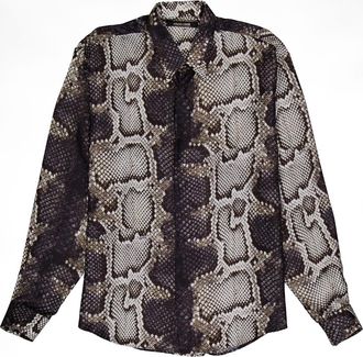 Roberto Cavalli Mens Snakeskin Print Silk Shirt, Brand Size 50 ( US Size 40 )