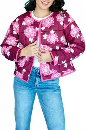 Mia Floral Quilted Jacket In Wine