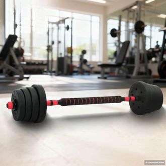 vidaXL vidaXL Set Manubri e Bilanciere 2-in-1 30kg 30kg Nero e Rosso