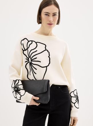 Contemporaine Womens Embossed contrasting flowers thick-knit sweater