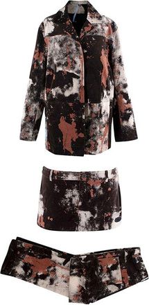McQ by Alexander McQueen Striae Mottled Velour Oversize Blazer, Micro-Skirt & Trousers Size S