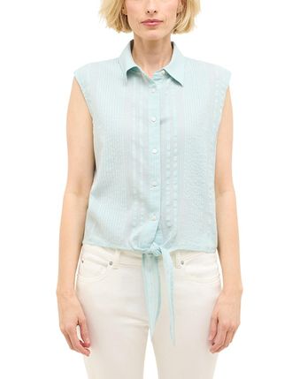 Mustang Kurzarmbluse MUSTANG Damen Style Arvada, Damen, Gr. 38, blau (blau 5069), Cr&ecirc;pe, 100% Baumwolle, unifarben, relaxed fit, Blusen Kurzarmbluse