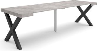 Skraut Home Mesa Consola Extensible, Mesa Comedor Plegable, 260, Para 12 Comensales, Patas Madera Maciza, Estilo Moderno, Gris Cemento - Skraut Home