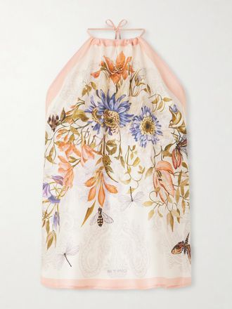 Etro Top Con Scollo Allamericana In Voile Di Seta Floreale - Crema