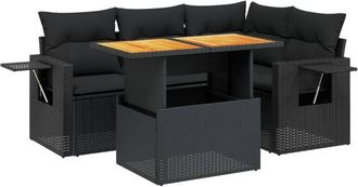 vidaXL Vidaxl - Set De Muebles De Jard&iacute;n 5 Pzas Y Cojines Rat&aacute;n Sint&eacute;tico Negro