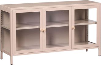 Beliani Credenza In Acciaio Con Vetro Temperato A 3 Ante E Ripiani Regolabili Beige Newport