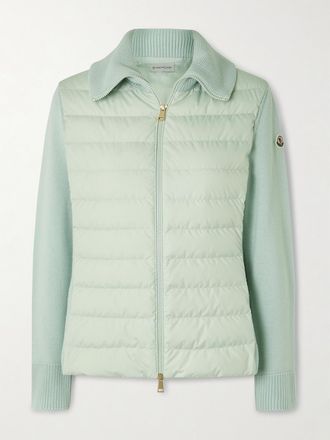 Moncler Cardigan Imbottito In Shell Trapuntato E Lana - Verde