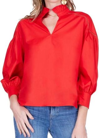 Jade Yoga Split Stand Collar Trim Top In Red