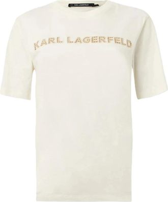 Karl Lagerfeld Cotton Logo Embroidery T-shirt - Dames - T-shirts - Wit - XS - Katoen - Tops