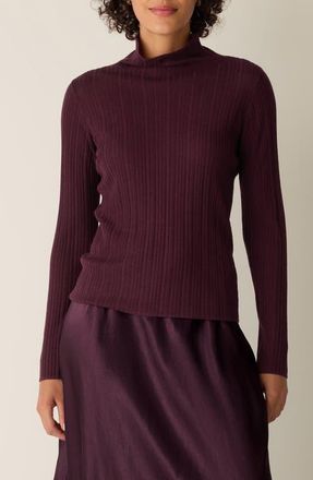 Eileen Fisher Rib Turtleneck Wool Sweater in Wine at Nordstrom, Size Xx-Small