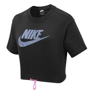 Nike (WMNS) Nike Sportswear Logo Pattern Loose Round Neck Short Sleeve Black DD2087-010