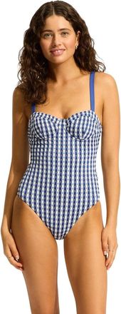 Seafolly Bella Swimsuit Womens Ultramarine Check Underwire One-Piece UPS977