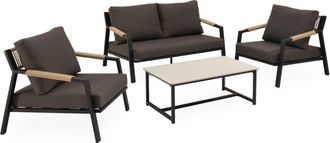 Koketto Home Conjunto de sofas de jard&iacute;n negro de 4 plazas con mesa