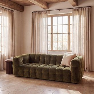 Maisons du monde Sof&aacute; de 3/4 plazas de terciopelo verde caqui