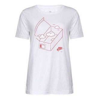 Nike (WMNS) Nike Sportswear Air Printing Round Neck Casual Sports Short Sleeve White T-Shirt AR3997-100