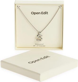Open Edit Waterproof Bubble Initial Pendant Necklace in S- Silver at Nordstrom