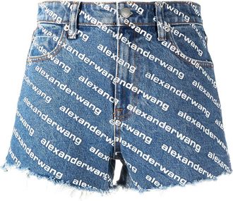Alexander Wang Shorts In Denim Stampa Logo-Donna