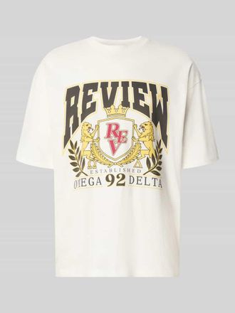Review T-Shirt mit Label-Print und Rundhalsausschnitt in Offwhite, Größe XXL