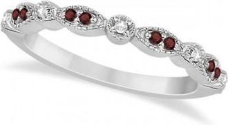 Allurez Marquise and Dot Garnet & Diamond Wedding Band 14k White Gold 0.25ct
