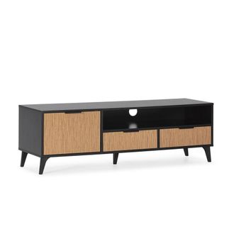 HOMN Mueble tv 1 puerta y 2 cajones, color negro/madera