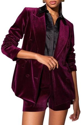 Lipsy Shimmer Velvet Double Breasted Blazer in Berry Red at Nordstrom, Size 10 Us