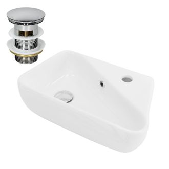 ML Design Lavabo angular blanco cer&aacute;mico con desag&uuml;e