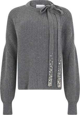 Des_Phemmes Maglione girocollo con fiocco e cristalli decorativi - - Knitwear - Donna - Grigio - L