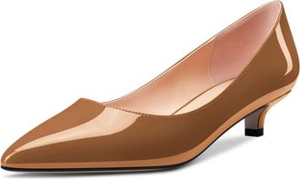 Castamere Women Classic Kitten Heel Pumps Court Shoe Slip-on Pointed Toe Low Office Cute Dress Shoes 3.5 CM Heels Brown 2.5 UK